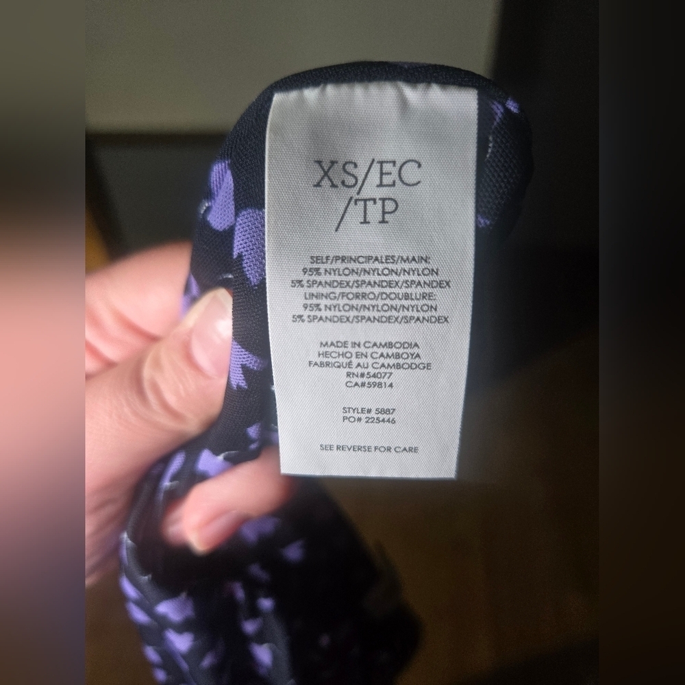 Cabi Floral Navy and Purple Floral Mesh Draped Pull On Midi Skirt Women's XS - Picture 5 of 5